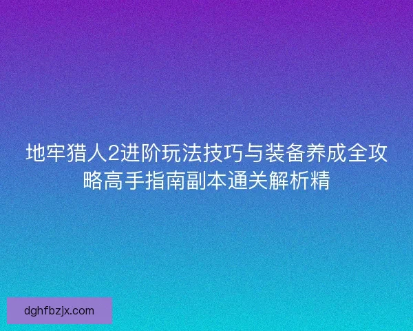 地牢猎人2进阶玩法技巧与装备养成全攻略高手指南副本通关解析精
